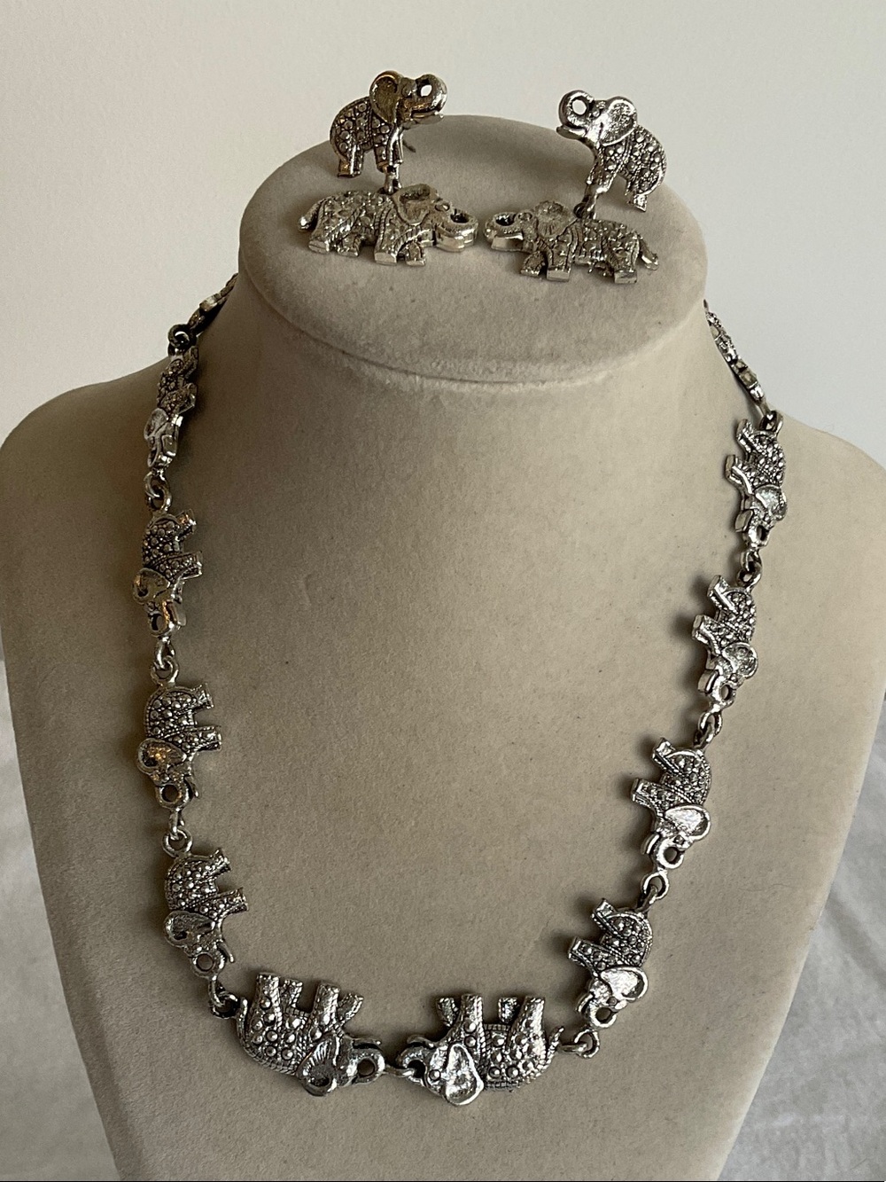 Silver Elephant Necklace and Earrings
